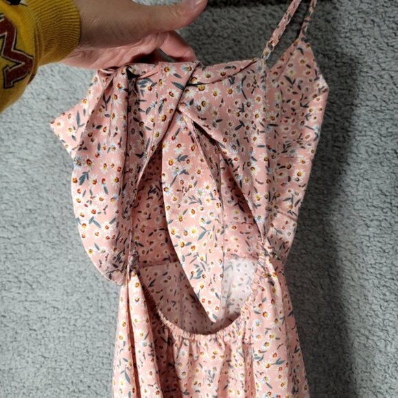 Shein Mini Dress Womens S Pink Floral Keyhole V-Neck Adjustable Straps Feminine - Picture 5 of 8